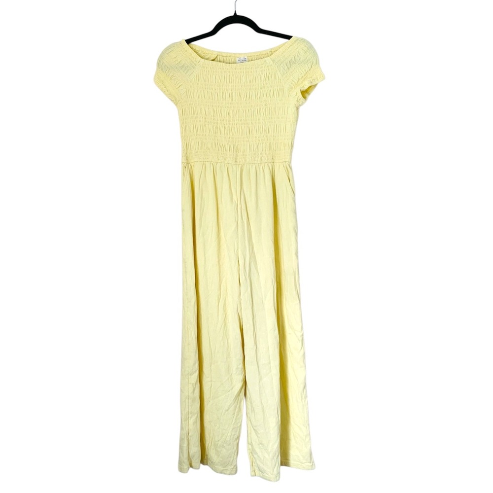 Abercrombie Kids Jumpsuit Girls 11/12 Yellow Smocked Wide Leg Cottagecore Boho